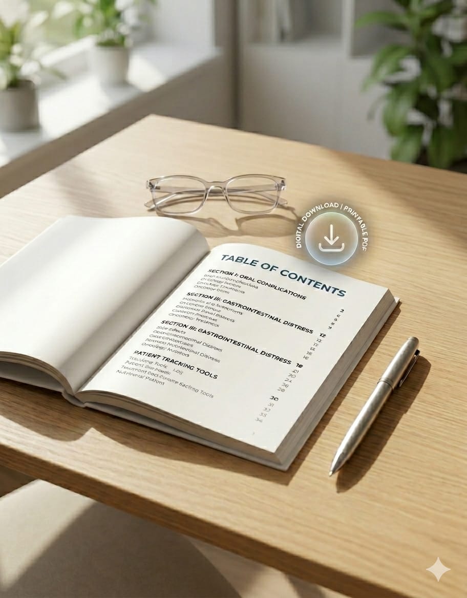 Cover of the Oncology Nutrition and Side Effect Management Guide for cancer treatment patients by OncoNutra Clinical Care